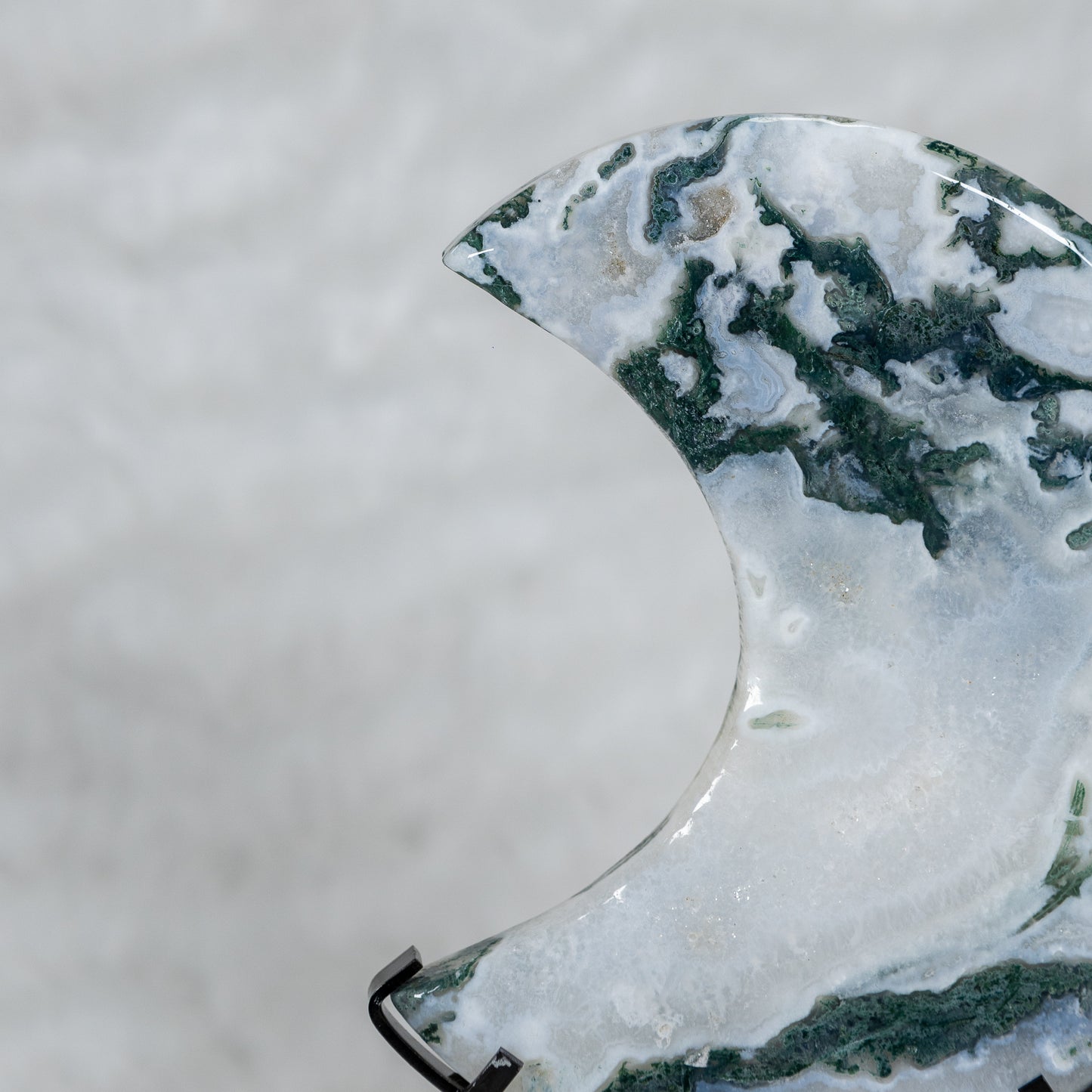 Moss Agate Moon On Stand
