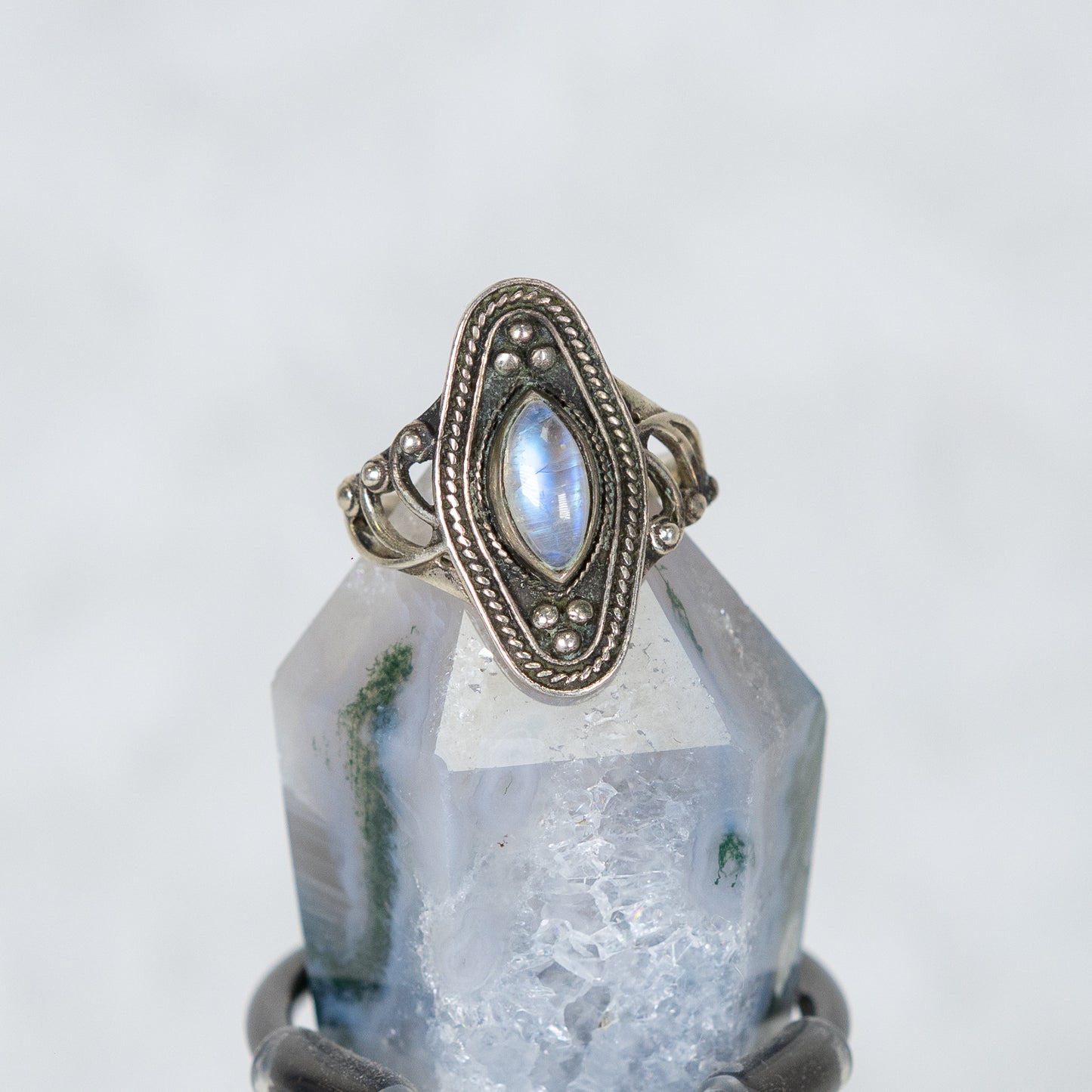 Sterling Silver Rainbow Moonstone Ring Size Q