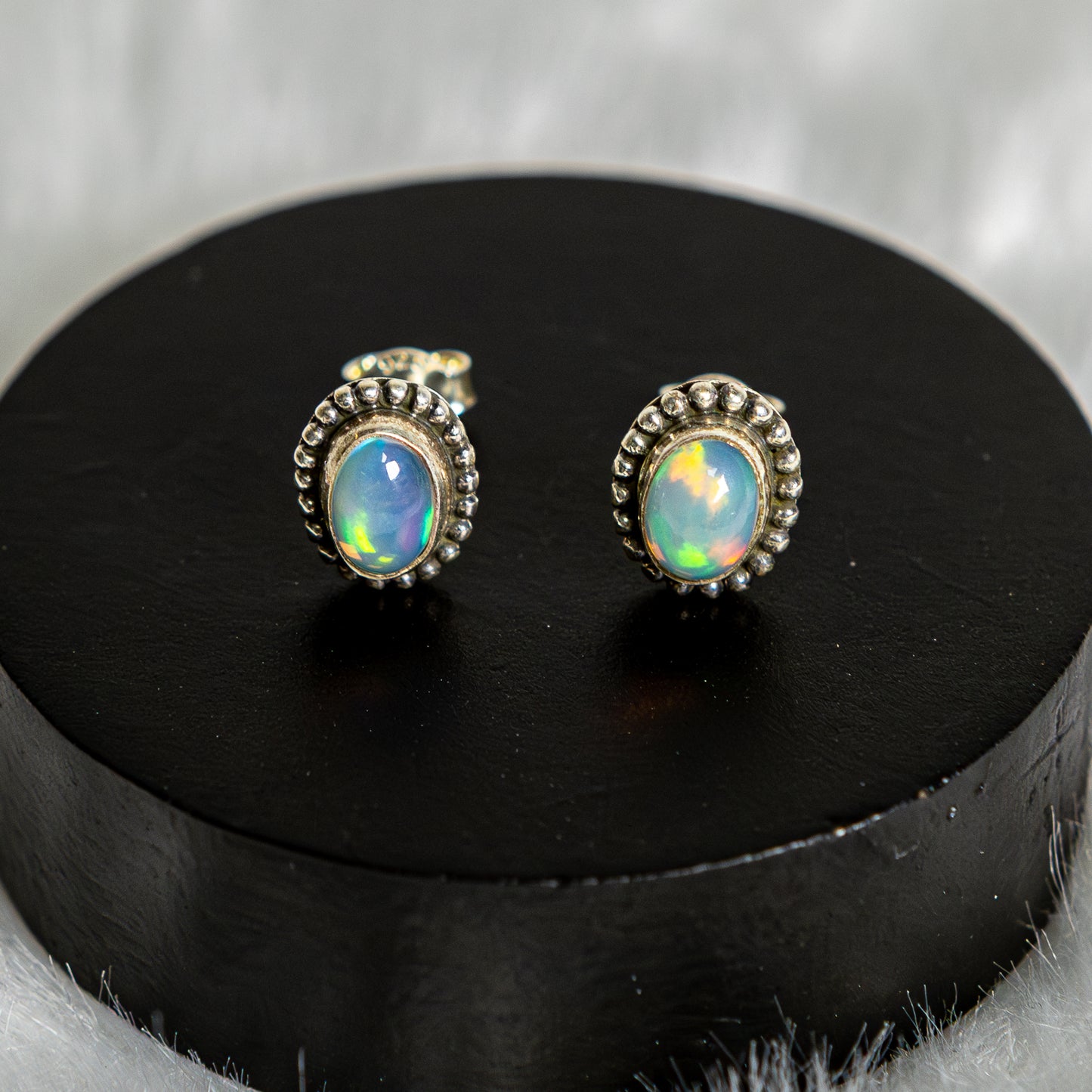 Sterling Silver Opal Earrings Studs