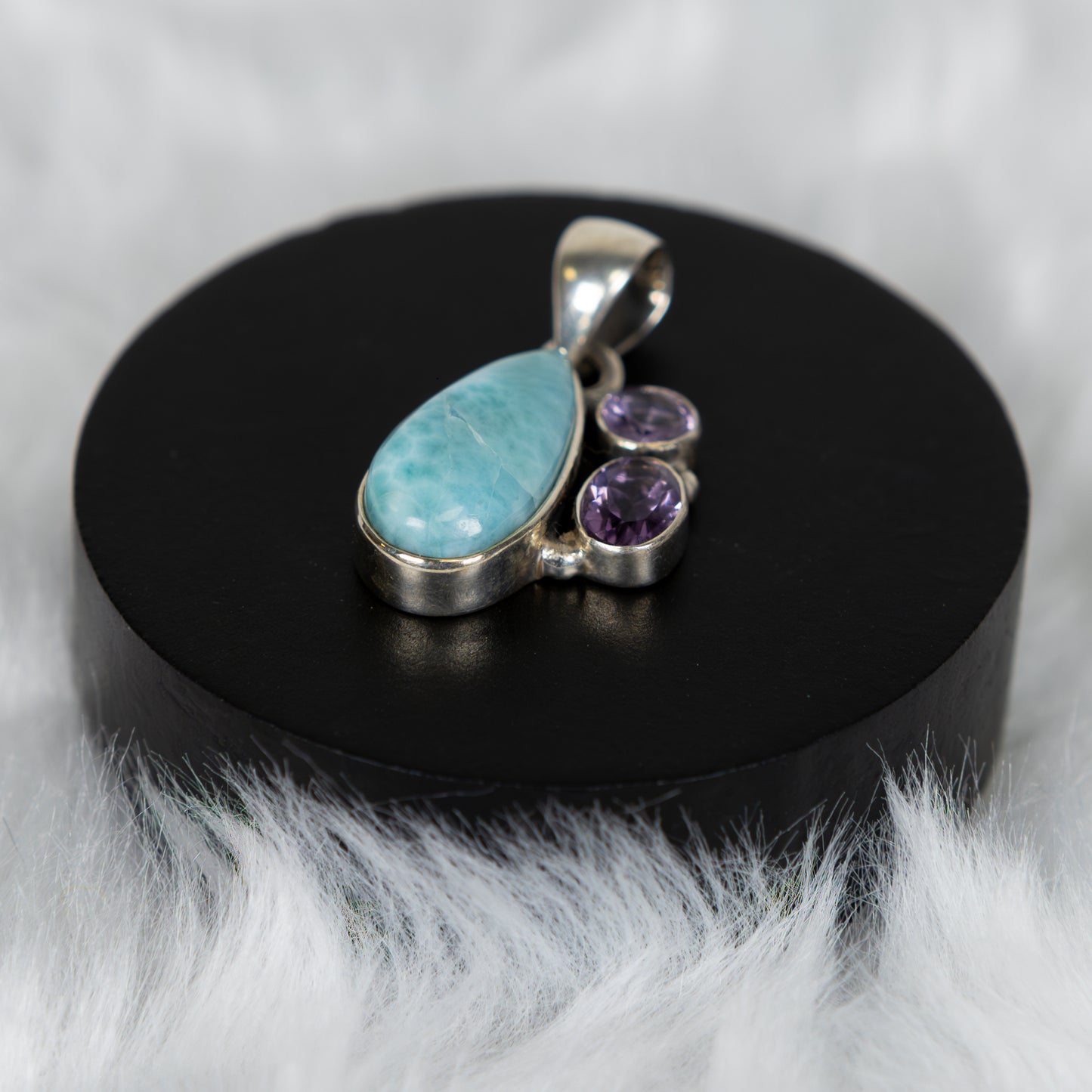 Sterling Silver Larimar - Amethyst Pendant