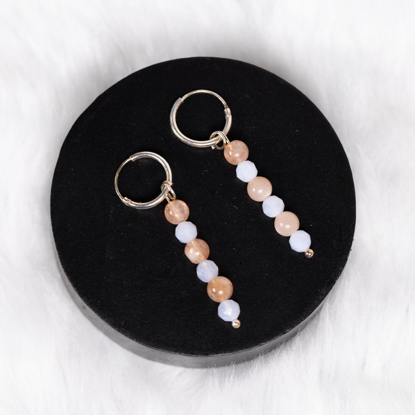 Sterling Silver Hoops Sunstone - Blue Lace Agate