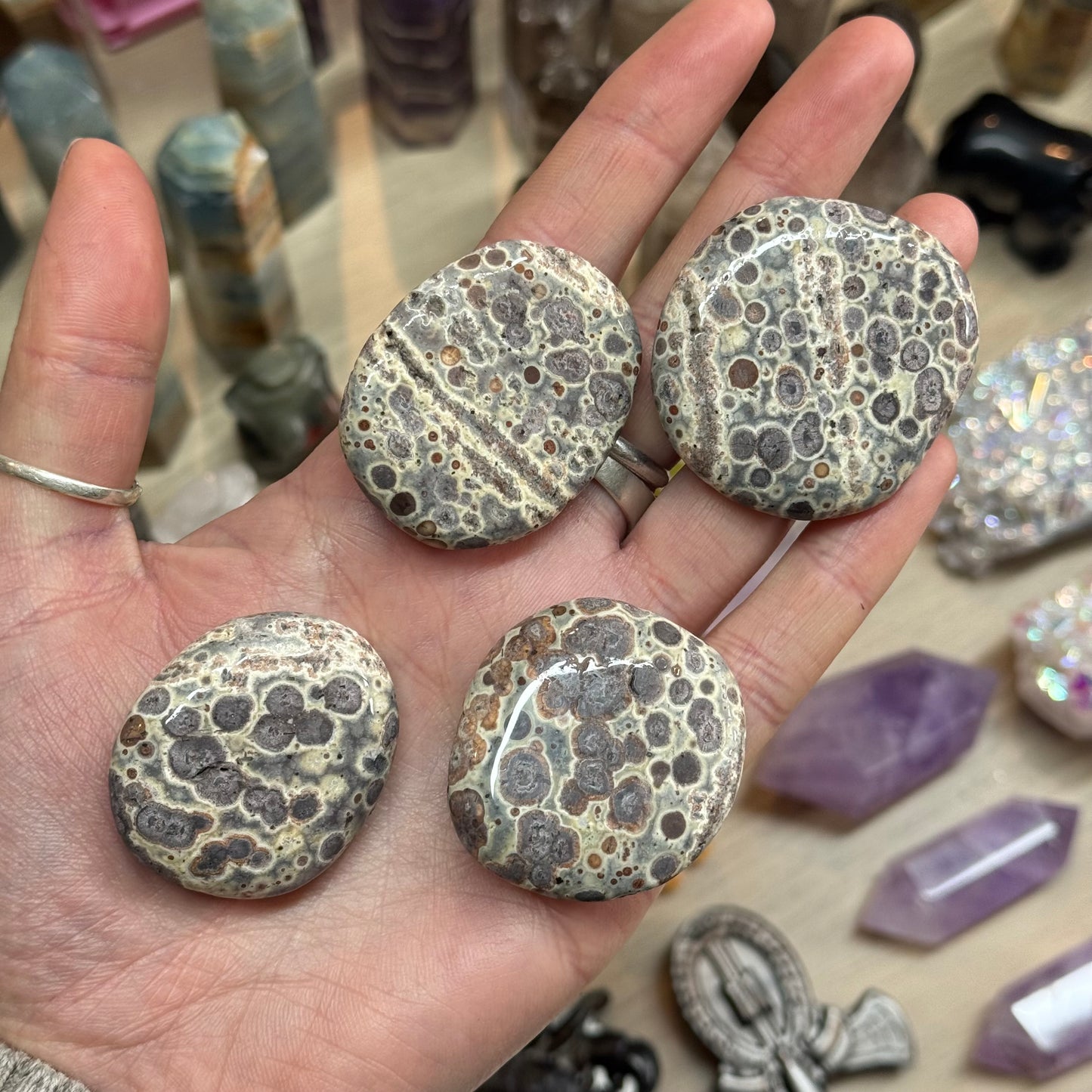 1pcs Leopard Skin Jasper Palm Stone