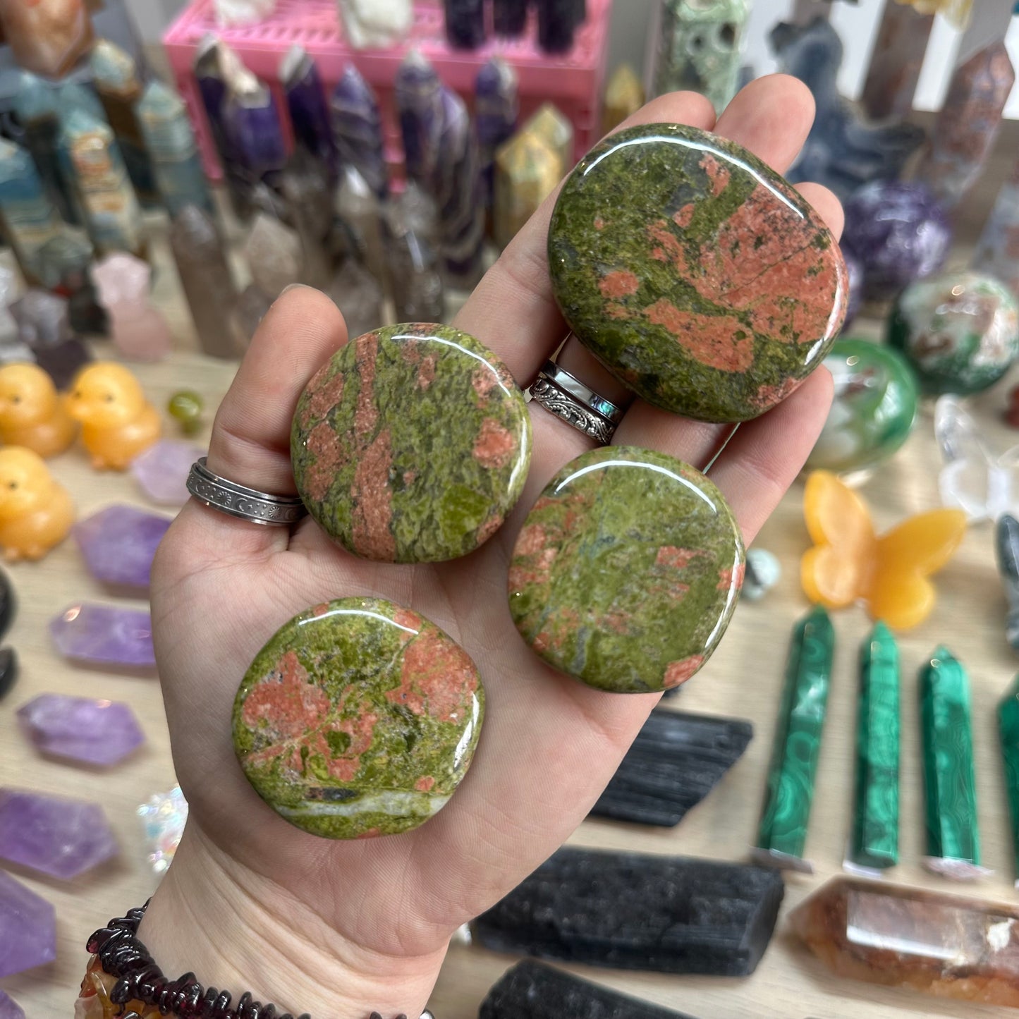 1pcs Unakite Palm Stone