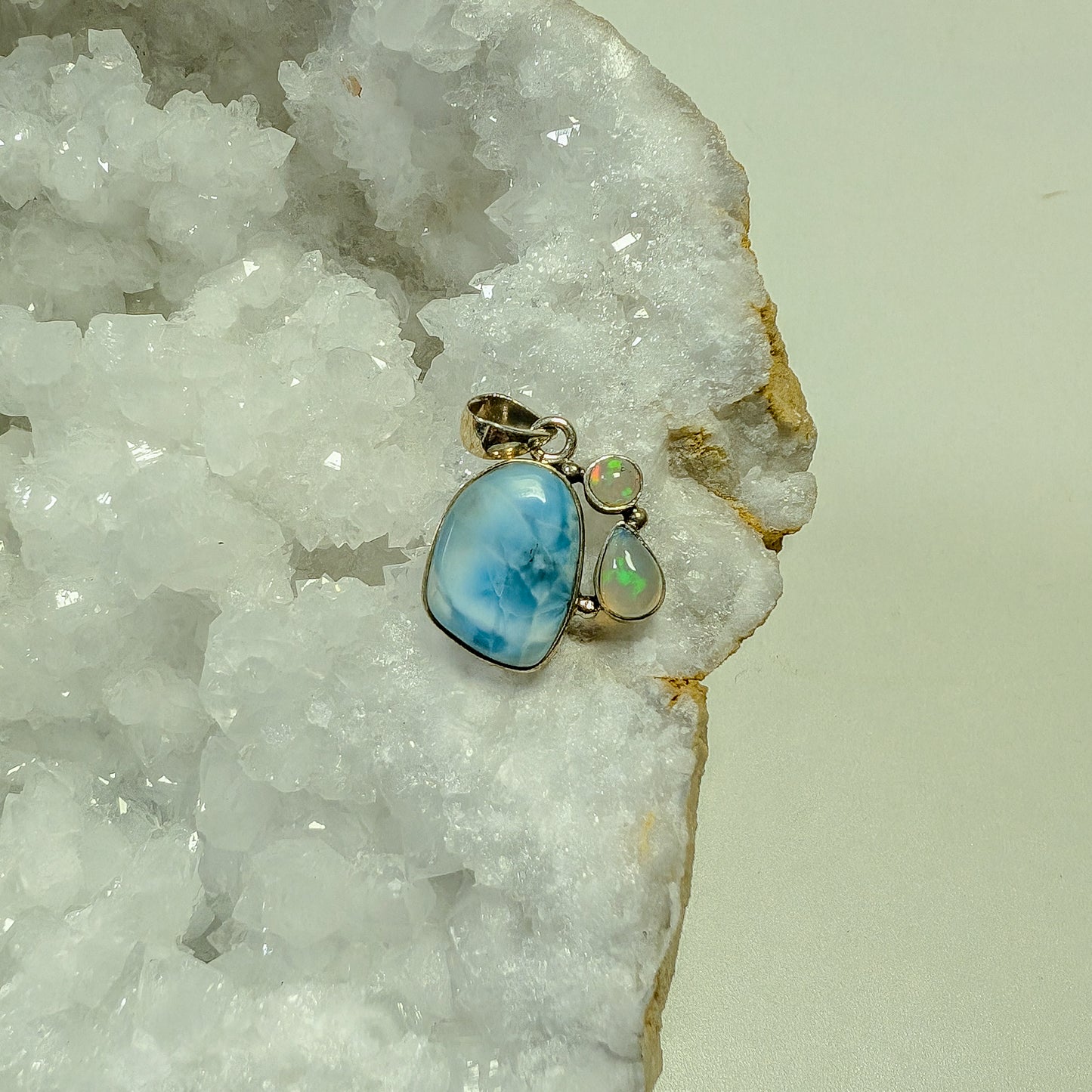 Sterling Silver Larimar & Opal Pendant