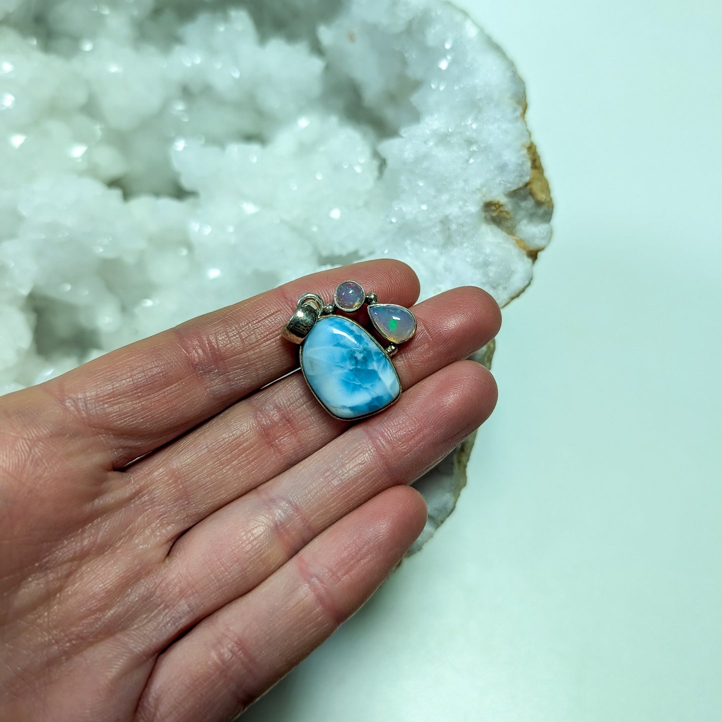 Sterling Silver Larimar & Opal Pendant