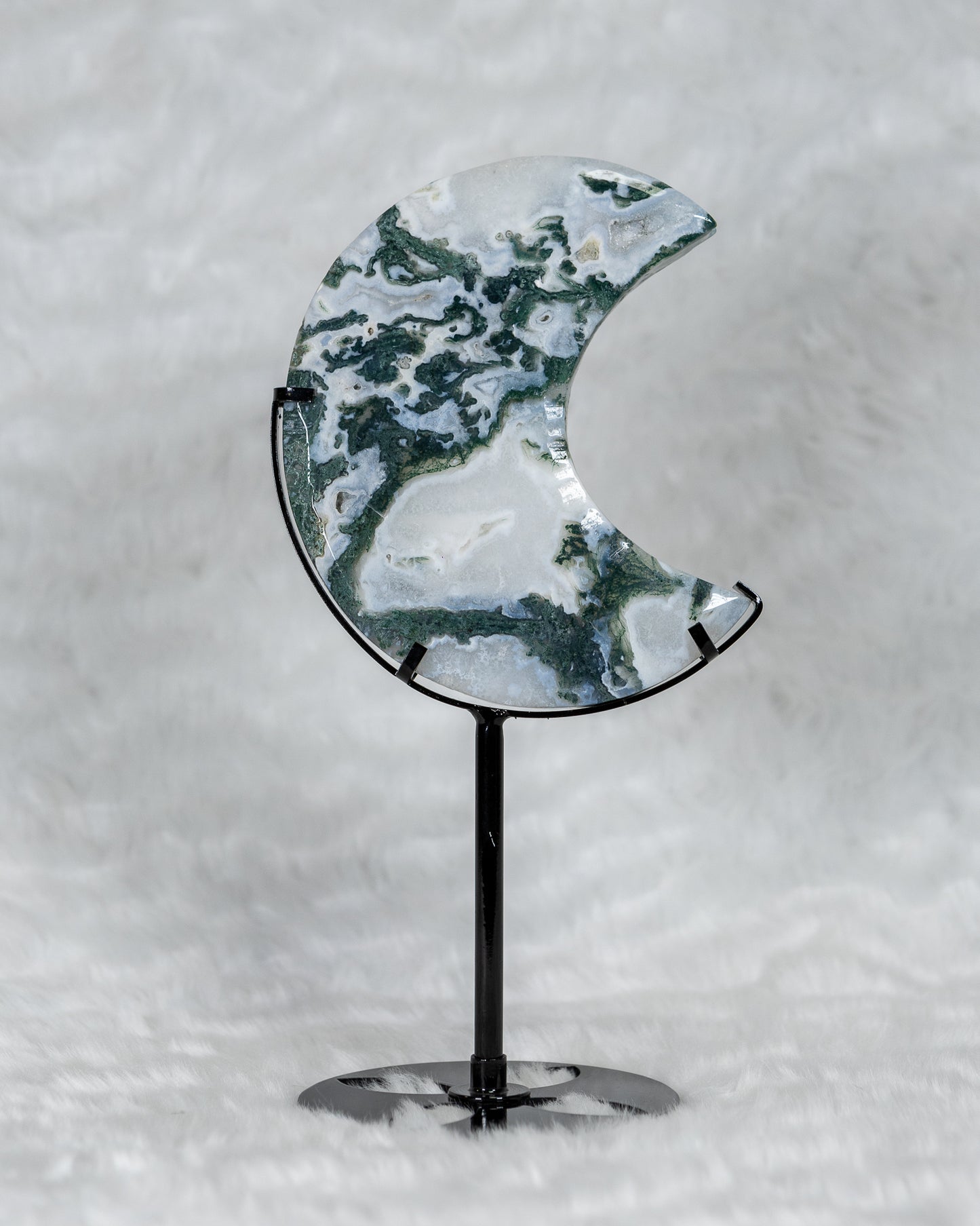 Moss Agate Moon On Stand