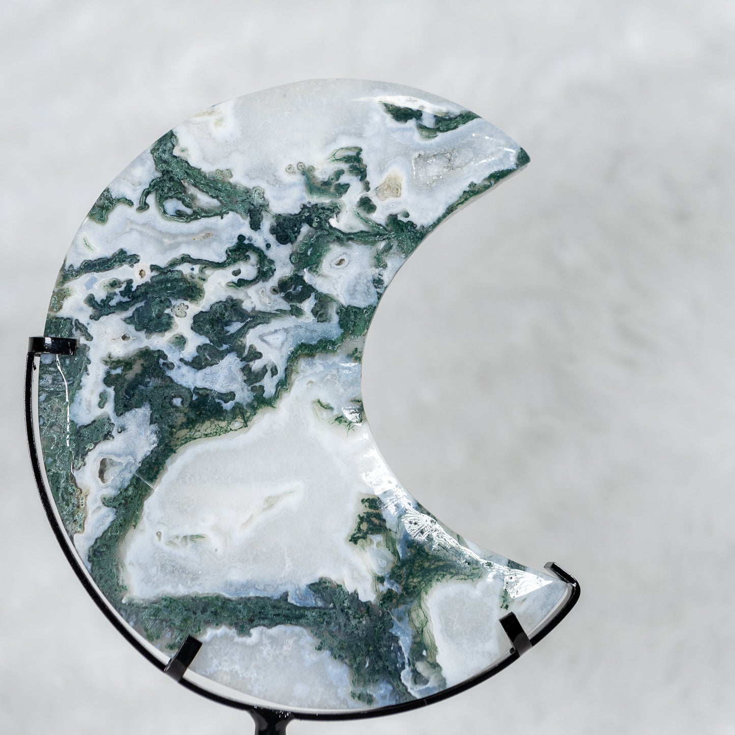 Moss Agate Moon On Stand