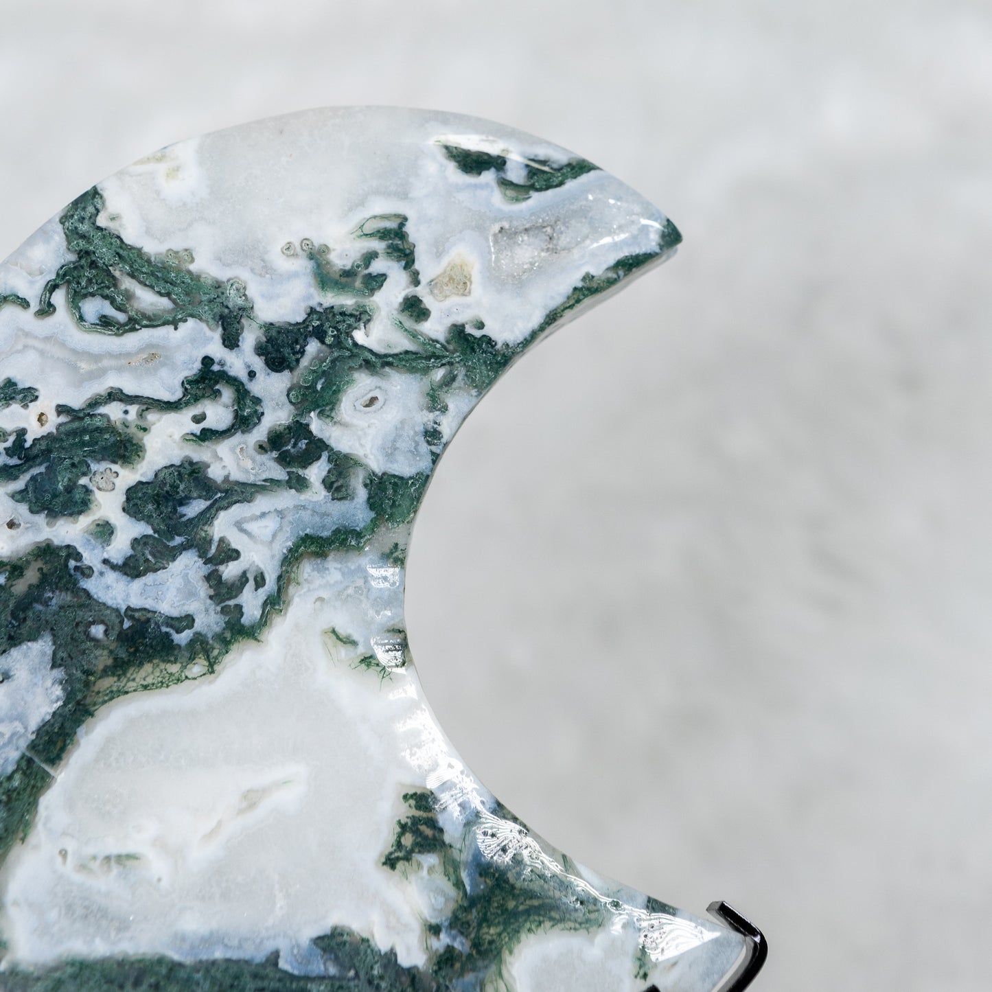 Moss Agate Moon On Stand