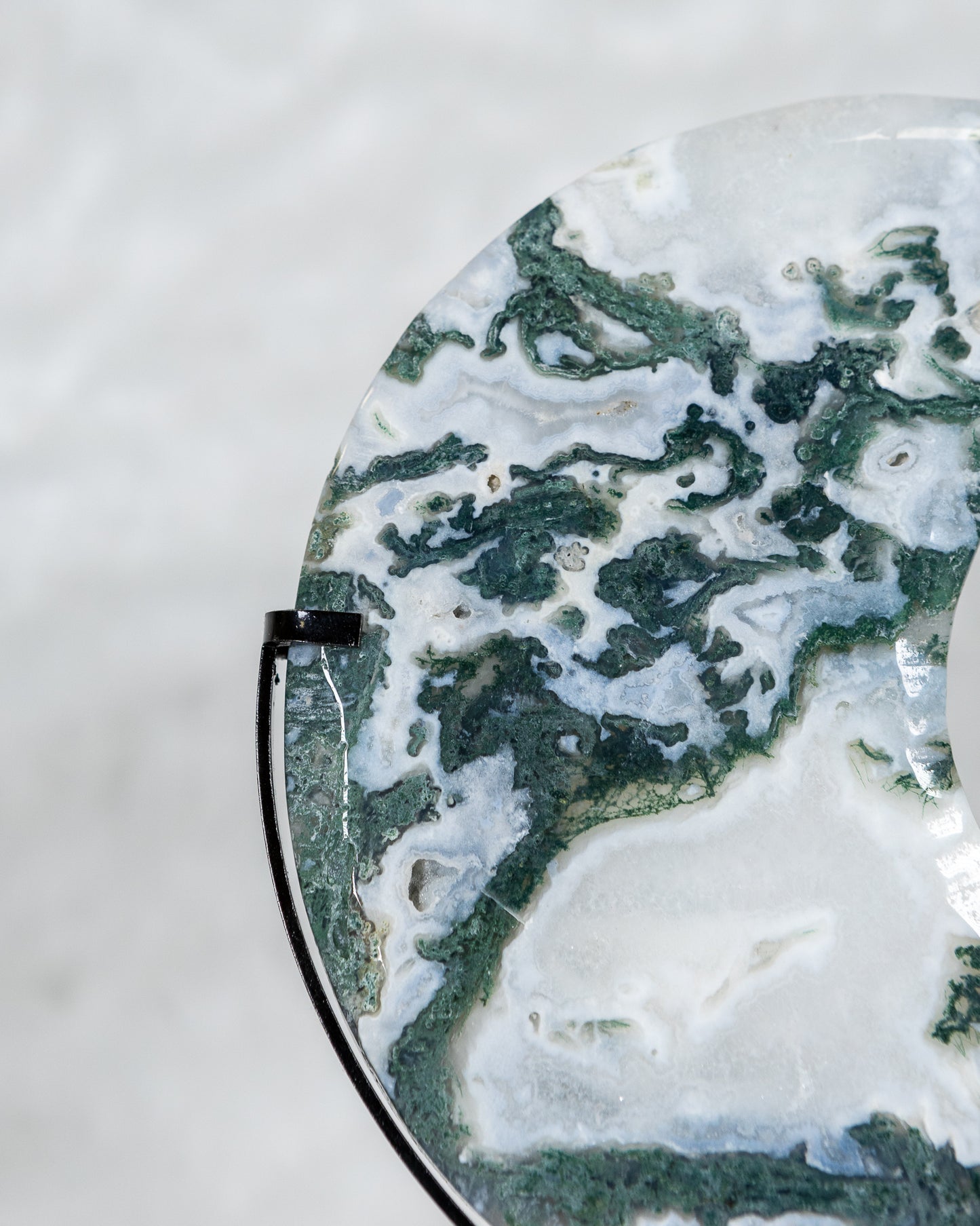 Moss Agate Moon On Stand