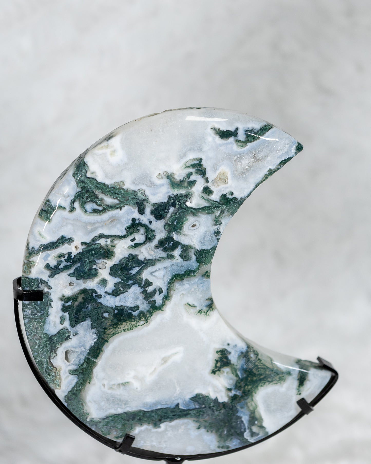 Moss Agate Moon On Stand