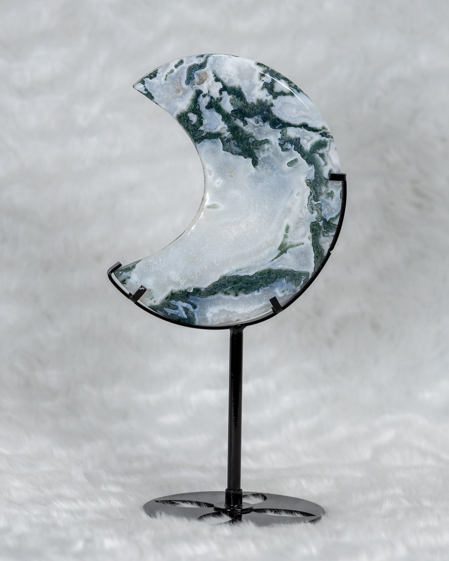 Moss Agate Moon On Stand
