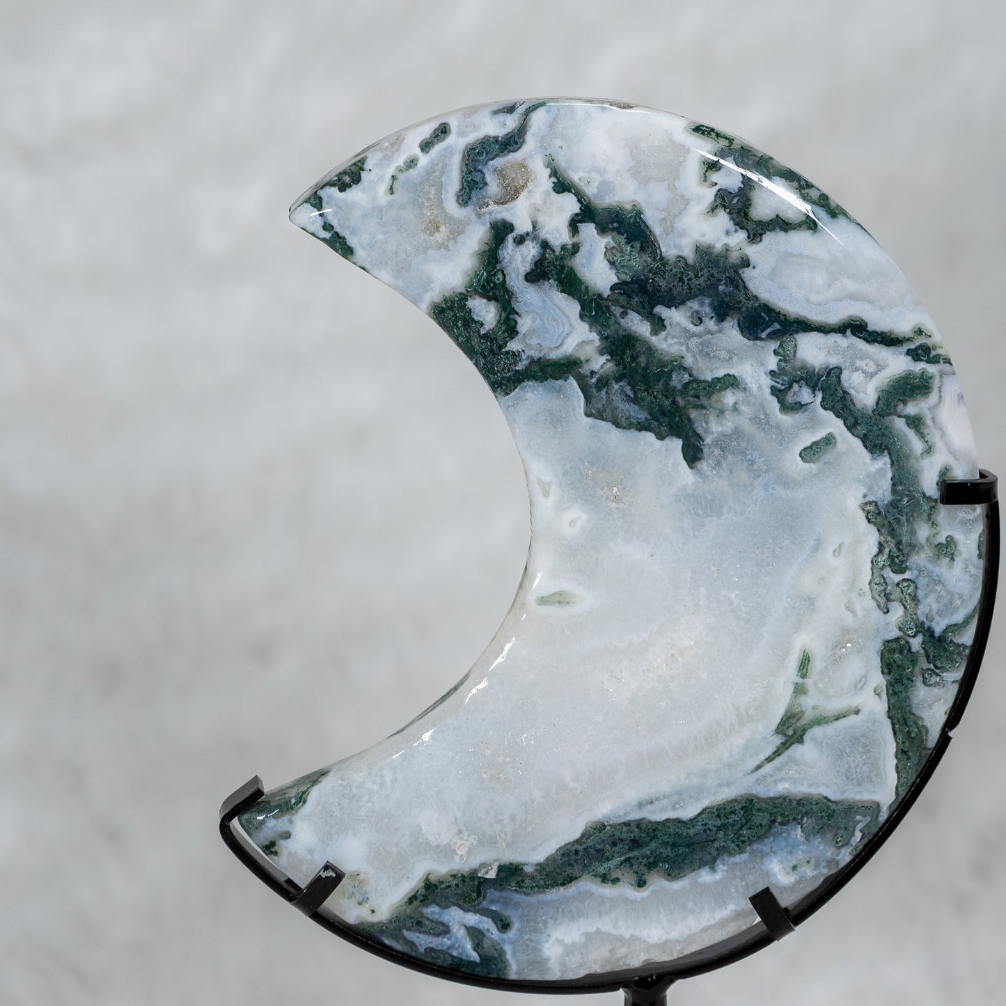 Moss Agate Moon On Stand