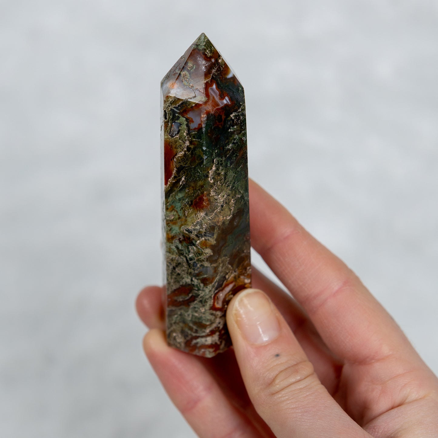 Carnelian X Moss Agate Tower