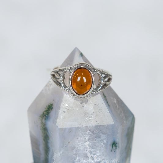 925 Sterling Silver Amber Ring