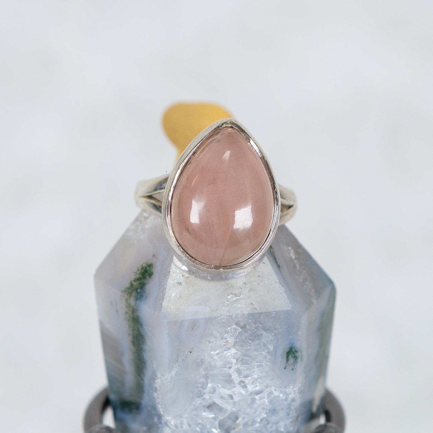 Sterling Silver Rose Quartz Ring Size T