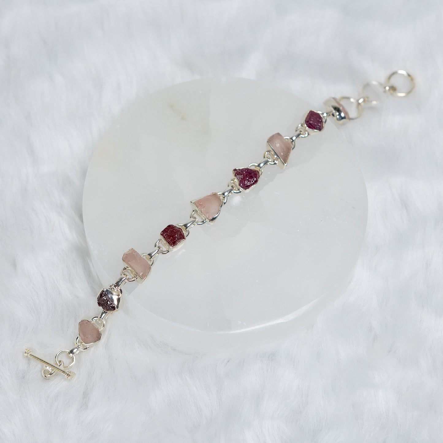 Sterling Silver Garnet Rose Quartz Bracelet