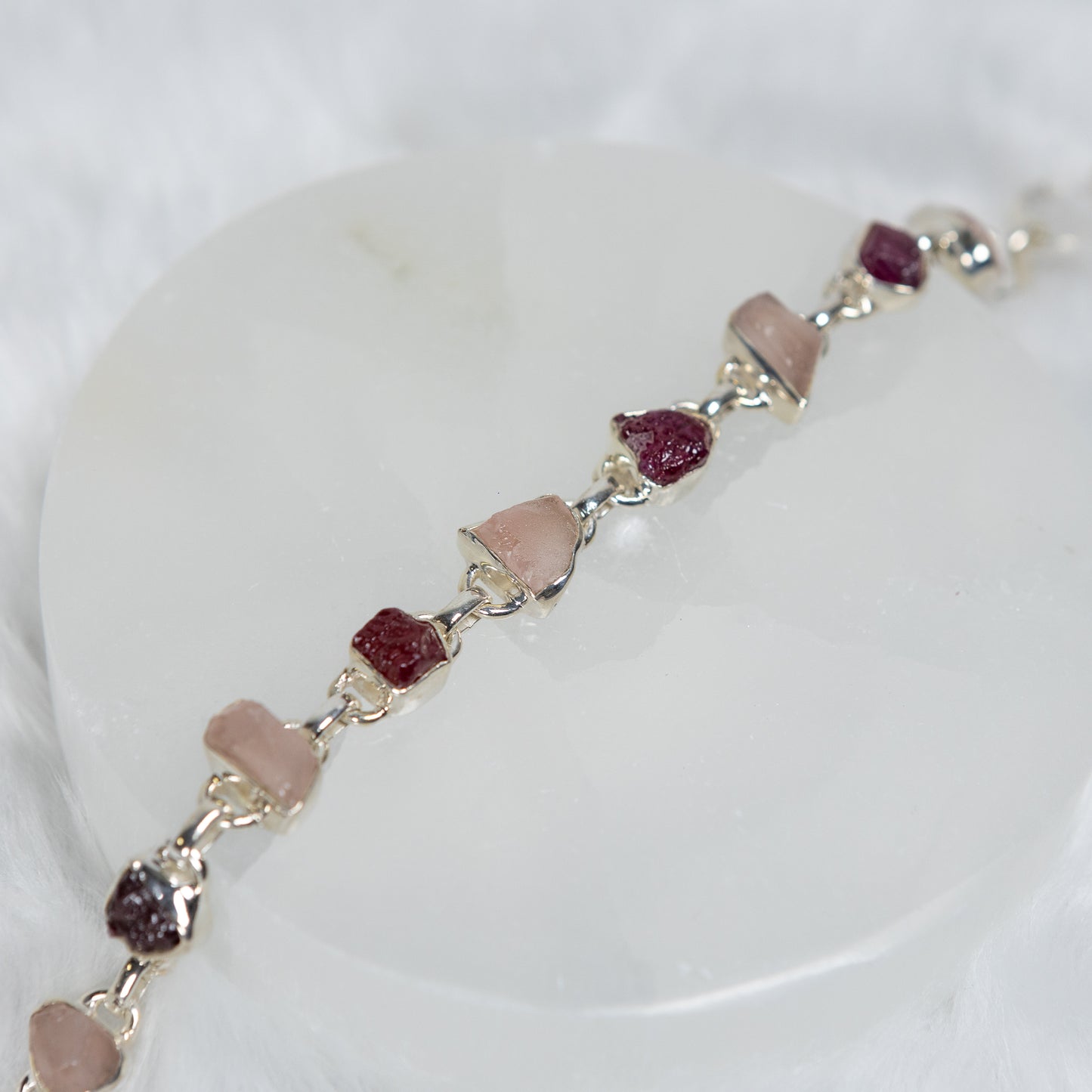 Sterling Silver Garnet Rose Quartz Bracelet