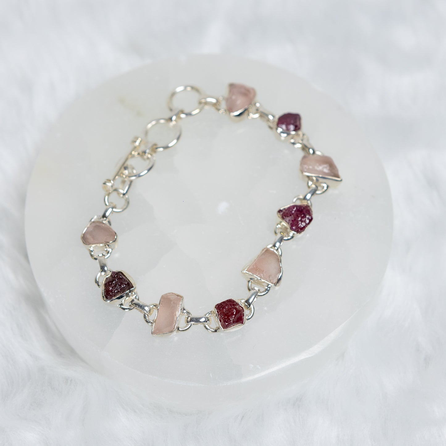 Sterling Silver Garnet Rose Quartz Bracelet