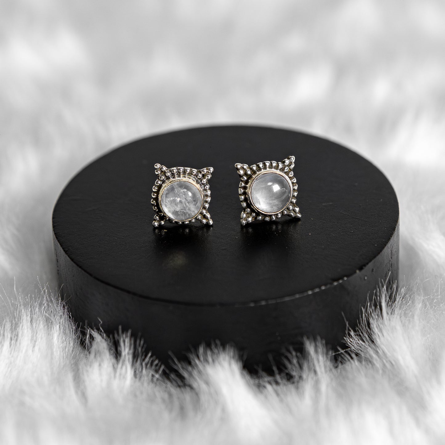 Sterling Silver Rainbow Moonstone Earrings Studs