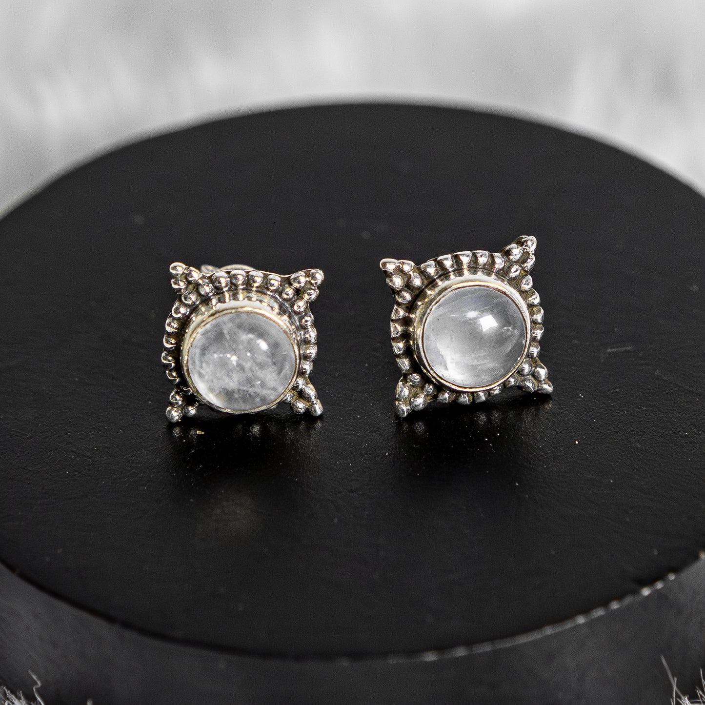 Sterling Silver Rainbow Moonstone Earrings Studs