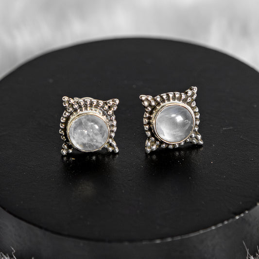 Sterling Silver Rainbow Moonstone Earrings Studs