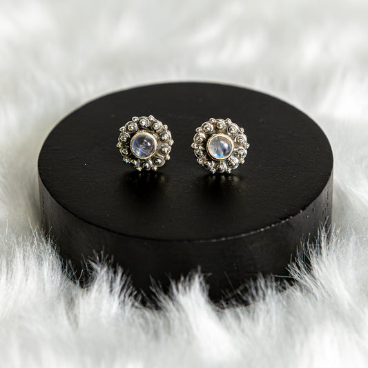 Sterling Silver Rainbow Moonstone Earrings Studs