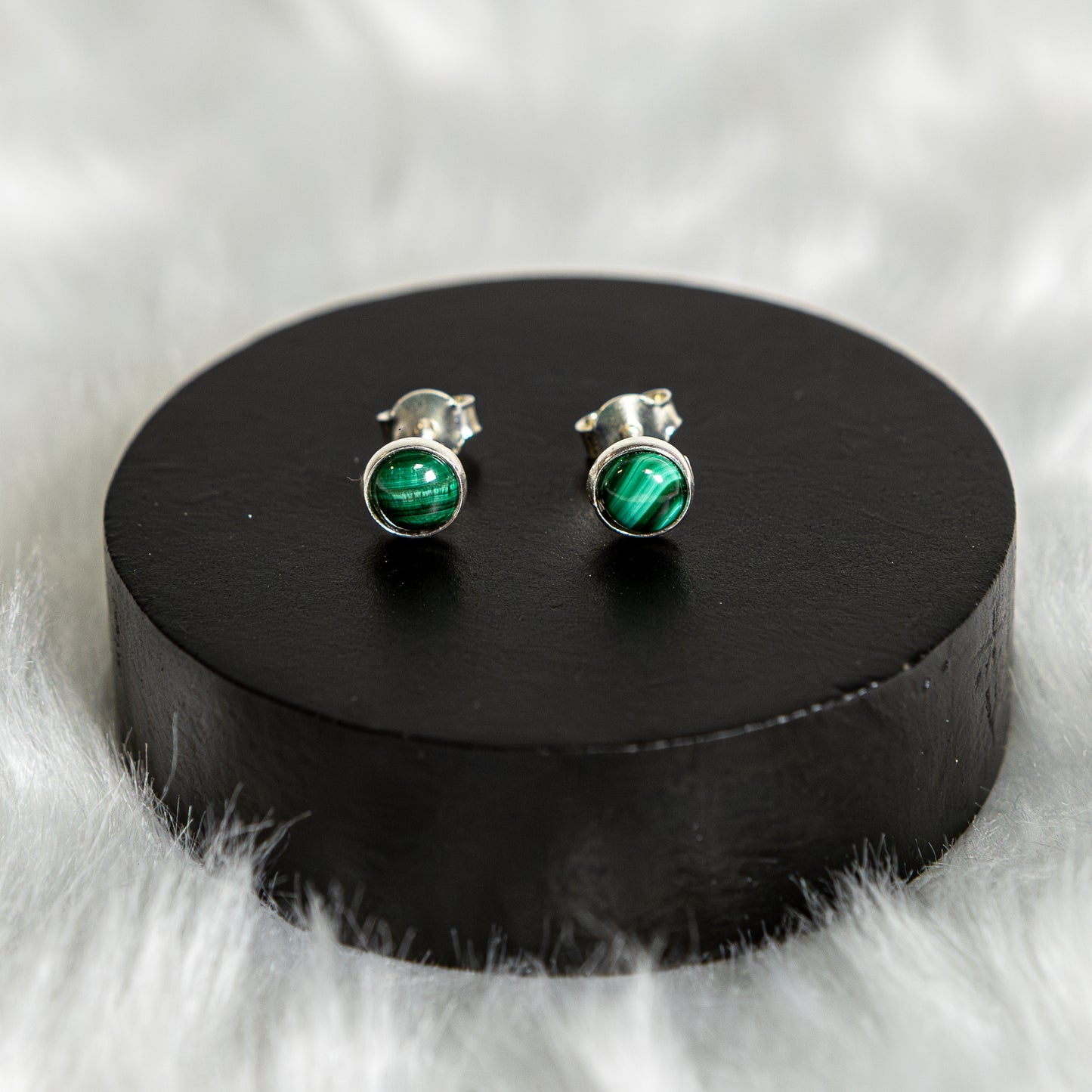 Sterling Silver Malachite Earrings Studs