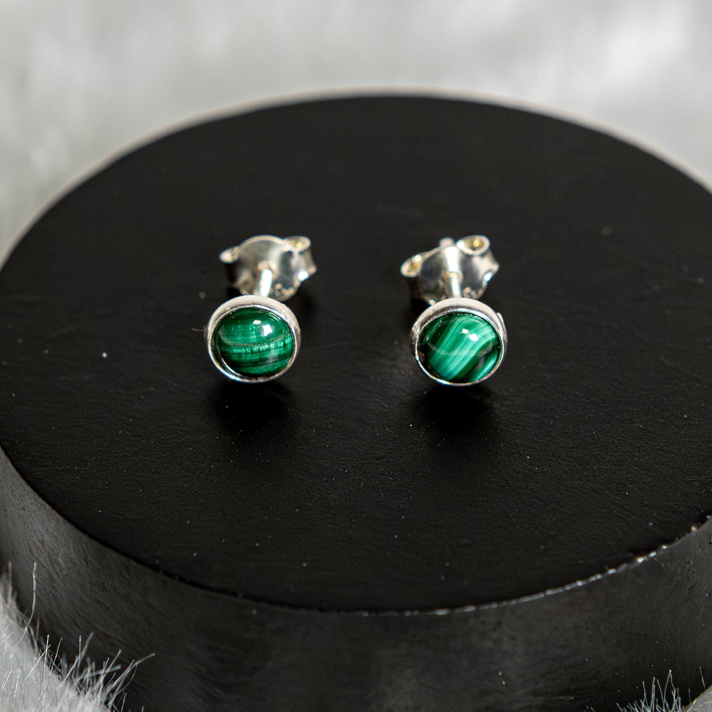 Sterling Silver Malachite Earrings Studs