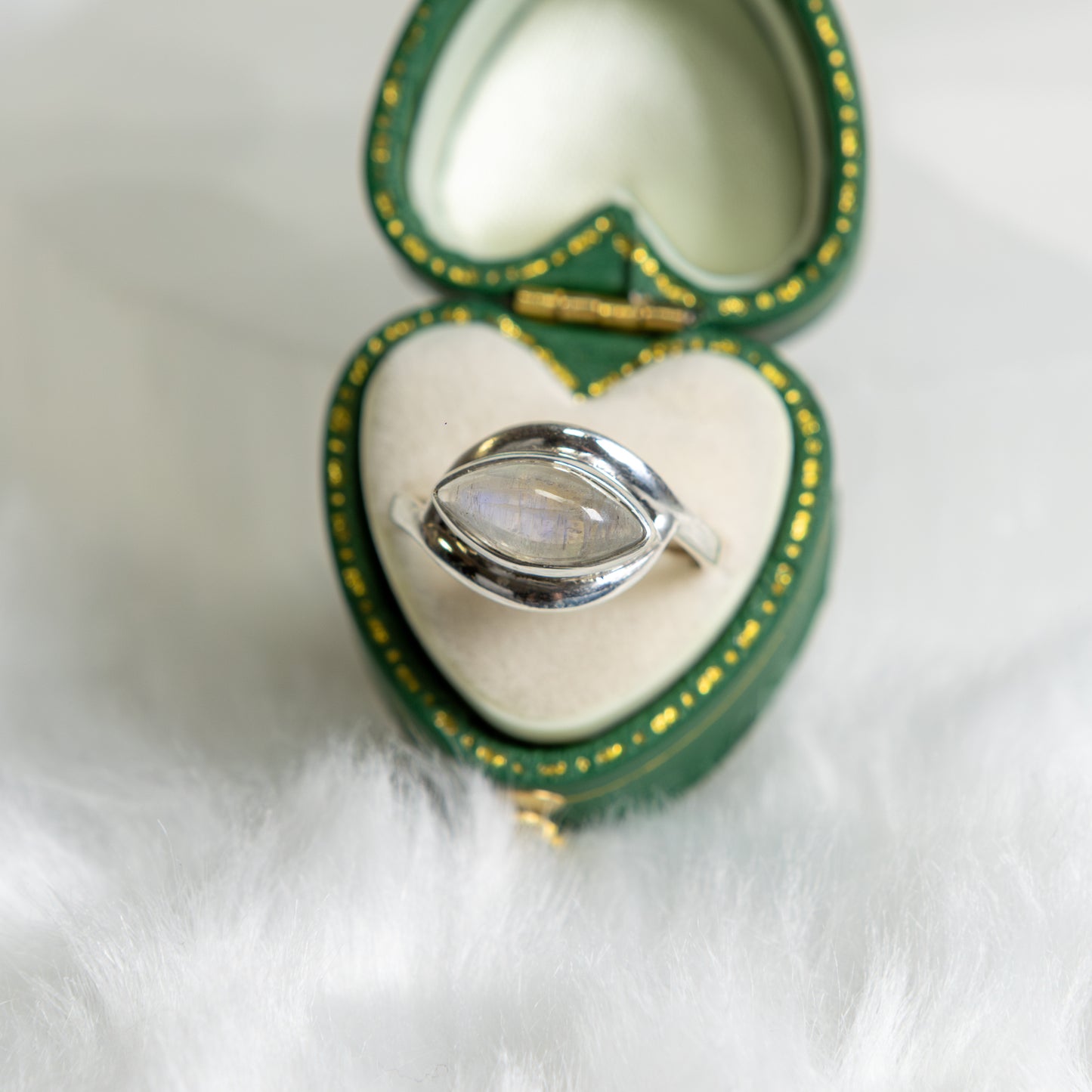 Sterling Silver Rainbow Moonstone Ring Size O