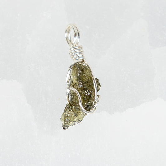 Sterling Silver Wrapped Moldavite Pendant