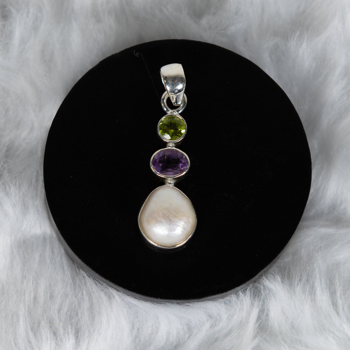 Sterling Silver Pearl - Peridot - Amethyst Pendant