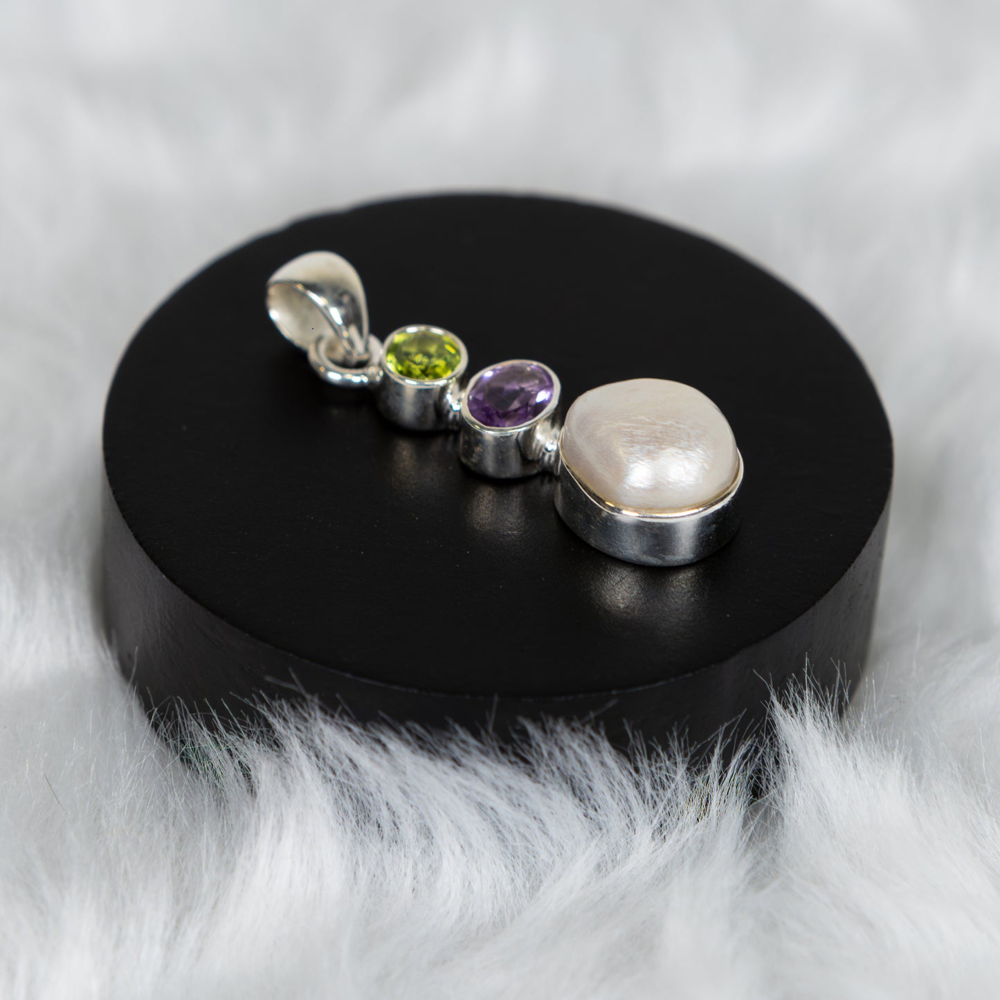 Sterling Silver Pearl - Peridot - Amethyst Pendant