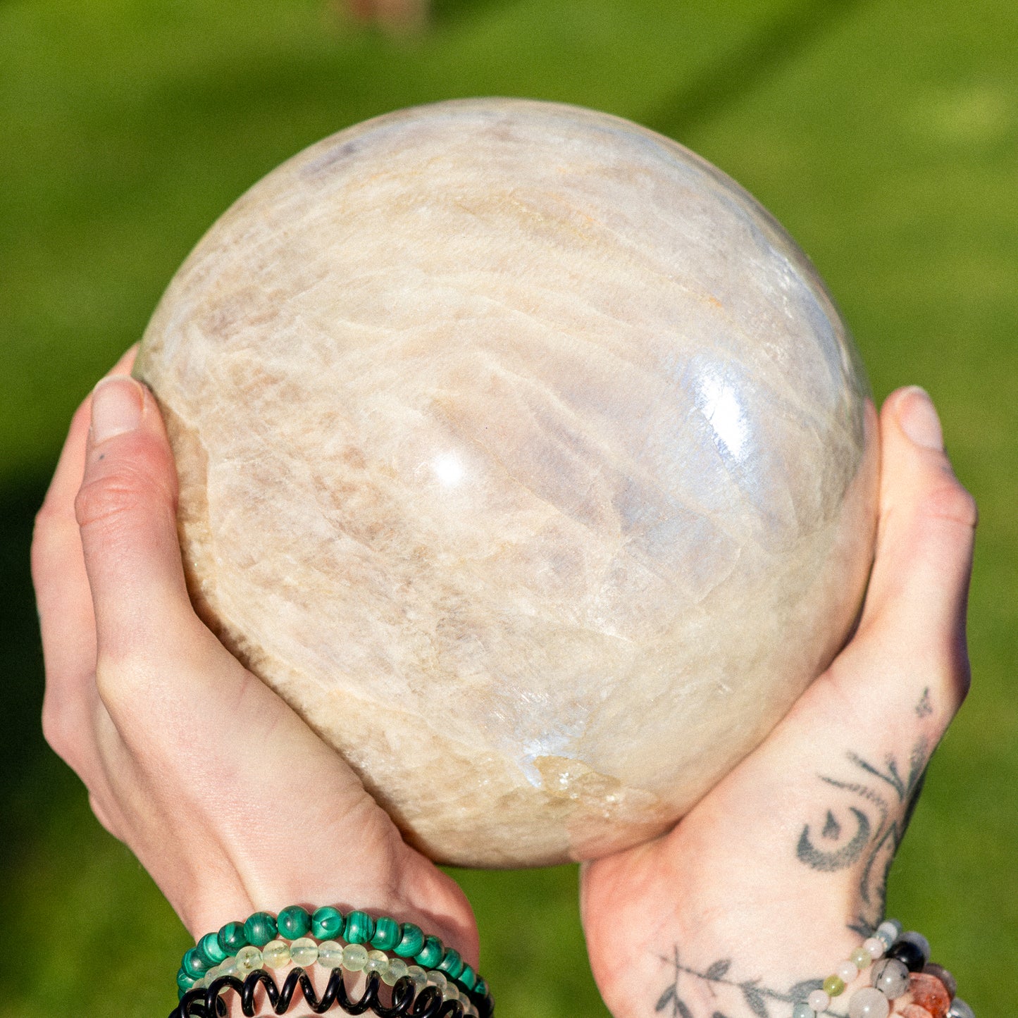 Blue Flash Sunstone Moonstone Sphere