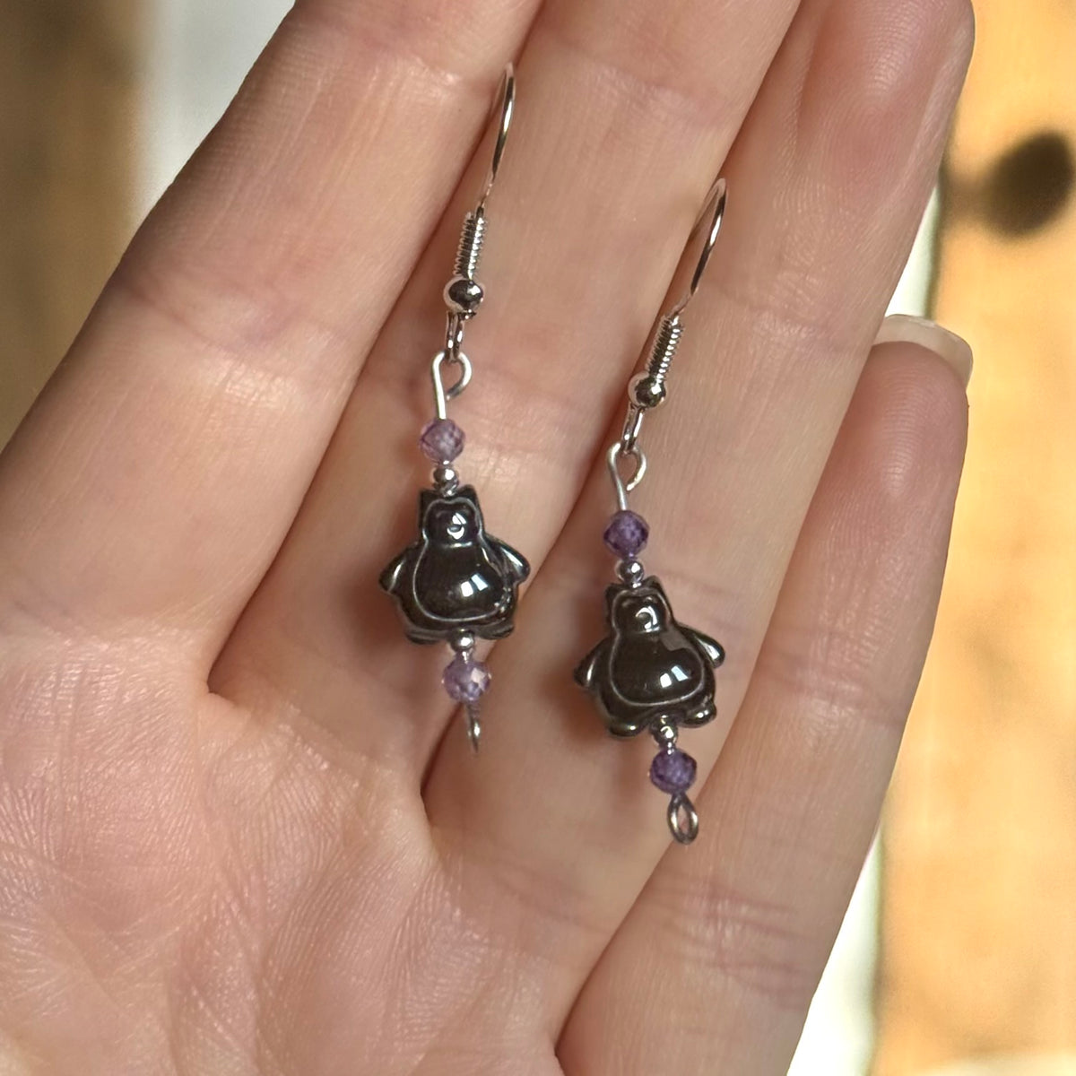 Amethyst & Hematite Snorlax Earrings