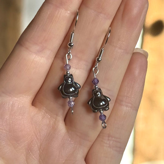 Amethyst & Hematite Snorlax Earrings