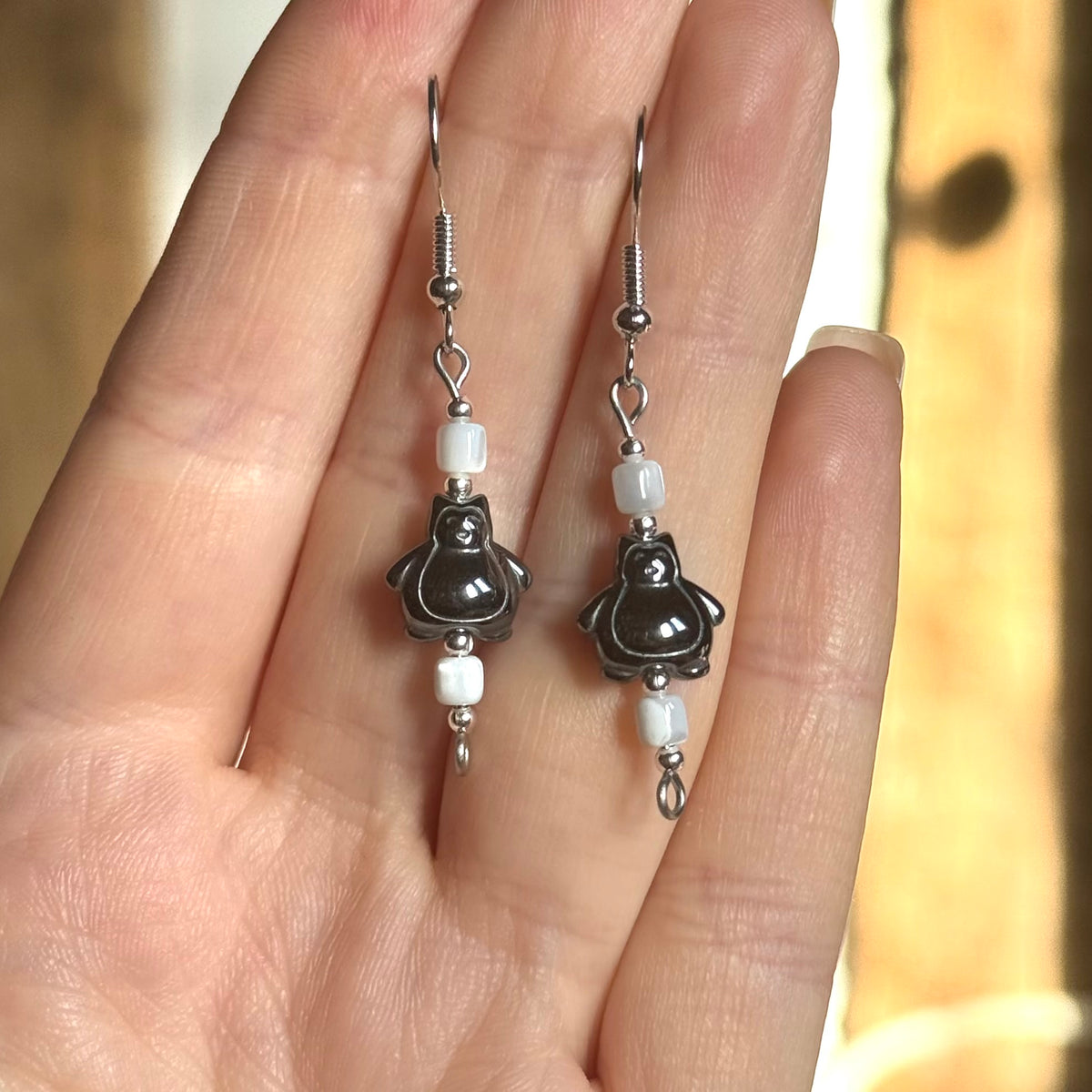 Mother Of Pearl Hematite Snorlax Earrings