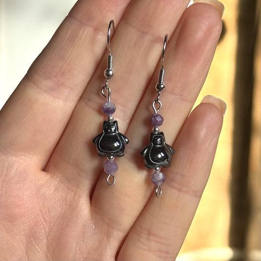 Lepidolite & Hematite Snorlax Earrings