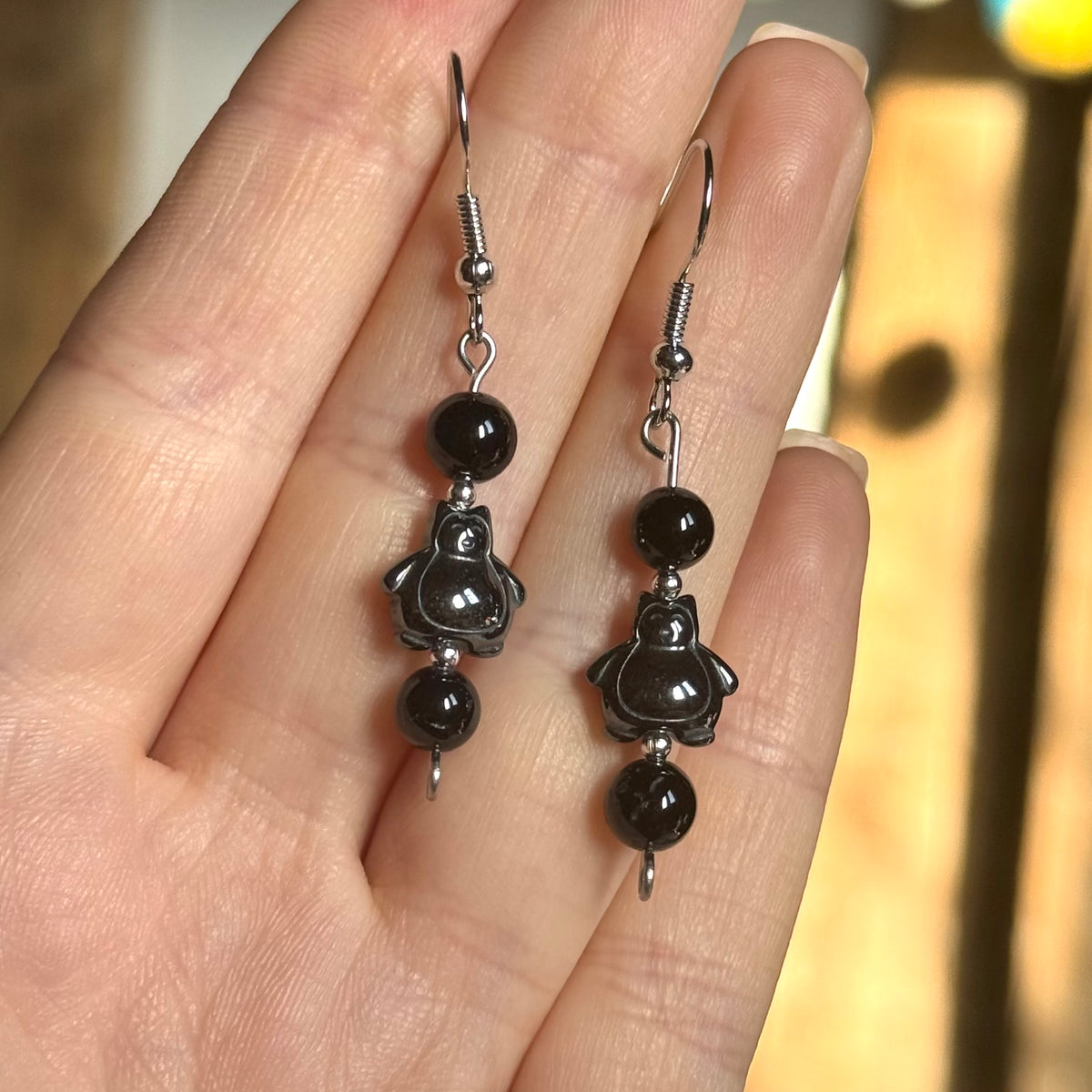 Black Tourmaline & Hematite Snorlax Earrings