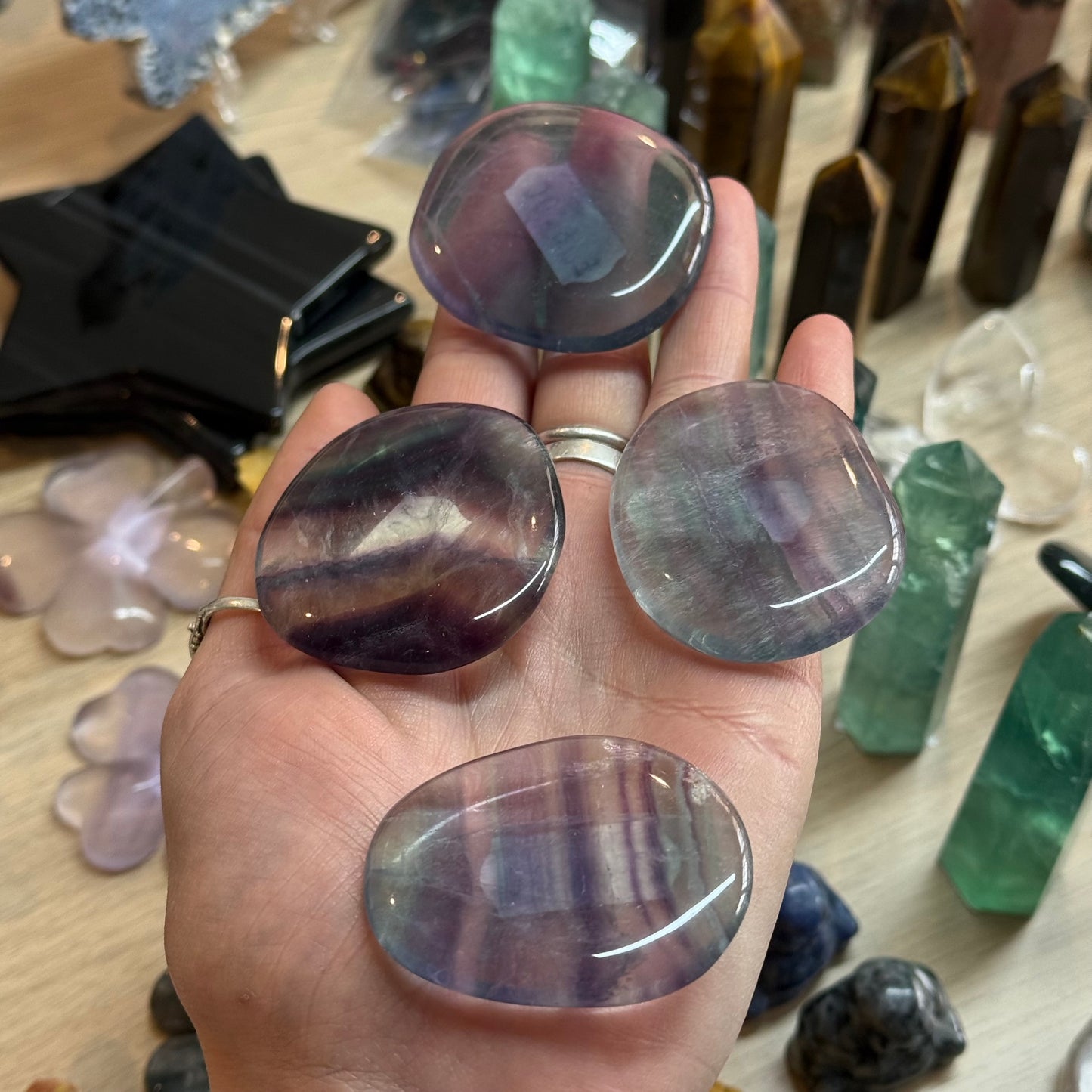 1pcs Rainbow Fluorite Palm Stone