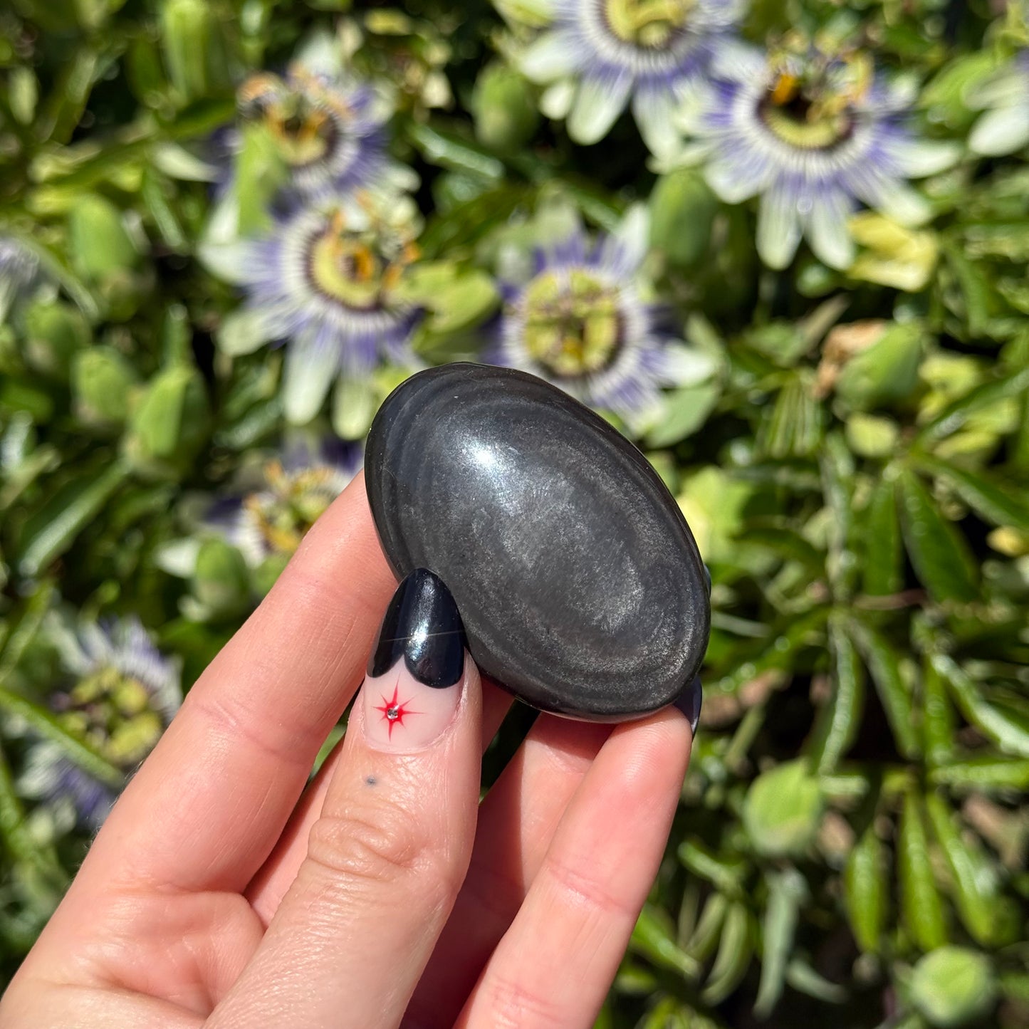 Silver Sheen Obsidian Palm Stone