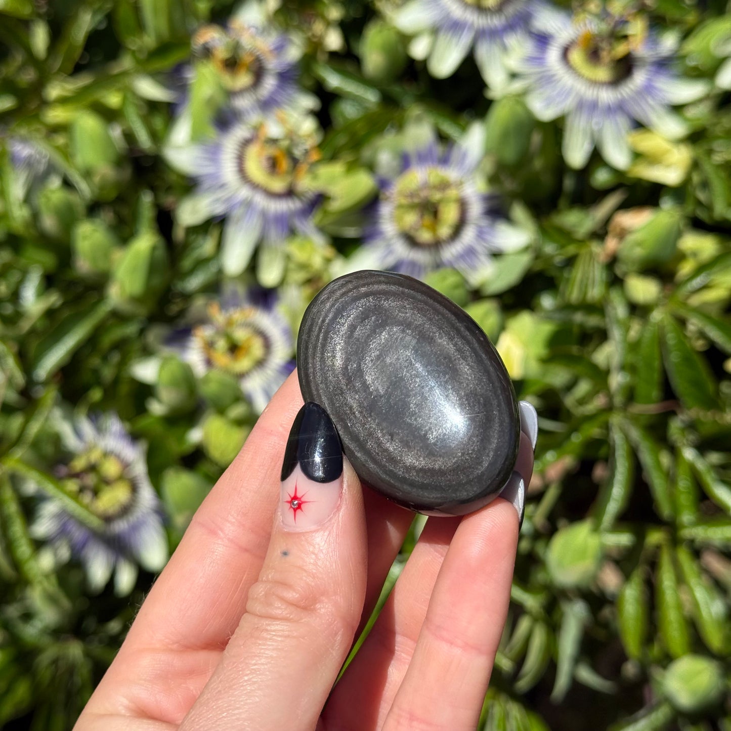 Silver Sheen Obsidian Palm Stone