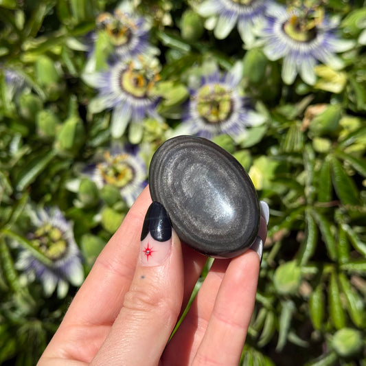 Silver Sheen Obsidian Palm Stone