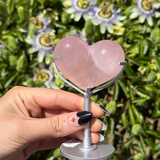 Gem Rose Quartz Heart On Stand