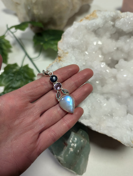 Sterling Silver Kyanite Amethyst Aquamarine Moonstone